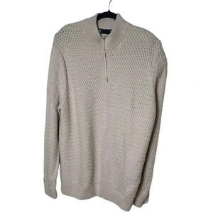 sweater,chunky knit,quarter zip,neutral,3X, cotton, cabincore,fisherman style,EC